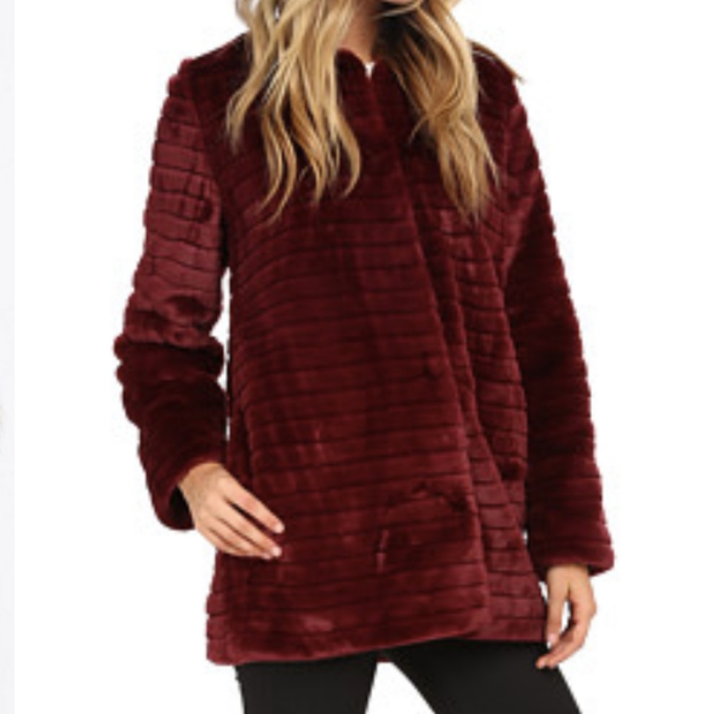 Sam Edelman Janet Faux Fur Coat Burgundy XL
